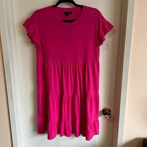 J. Crew Bright Fuchsia Tiered Ruffle Sleeve Mini Dress